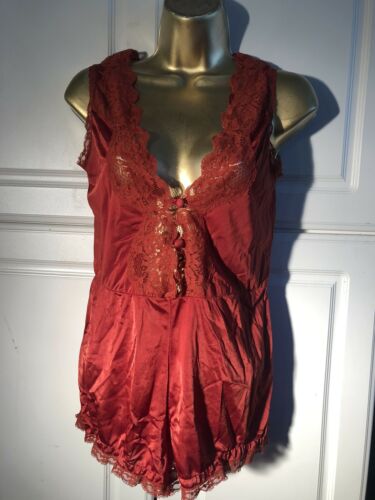 Vintage 70s Sexy Janelle Lace Pin Up Teddy Negligee Romper Lingerie Small