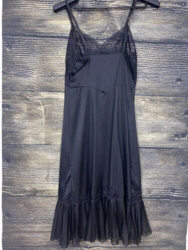Vintage Full Dress Slip Mojud Black Pleated Ruffle Trim Sheer Nylon ...