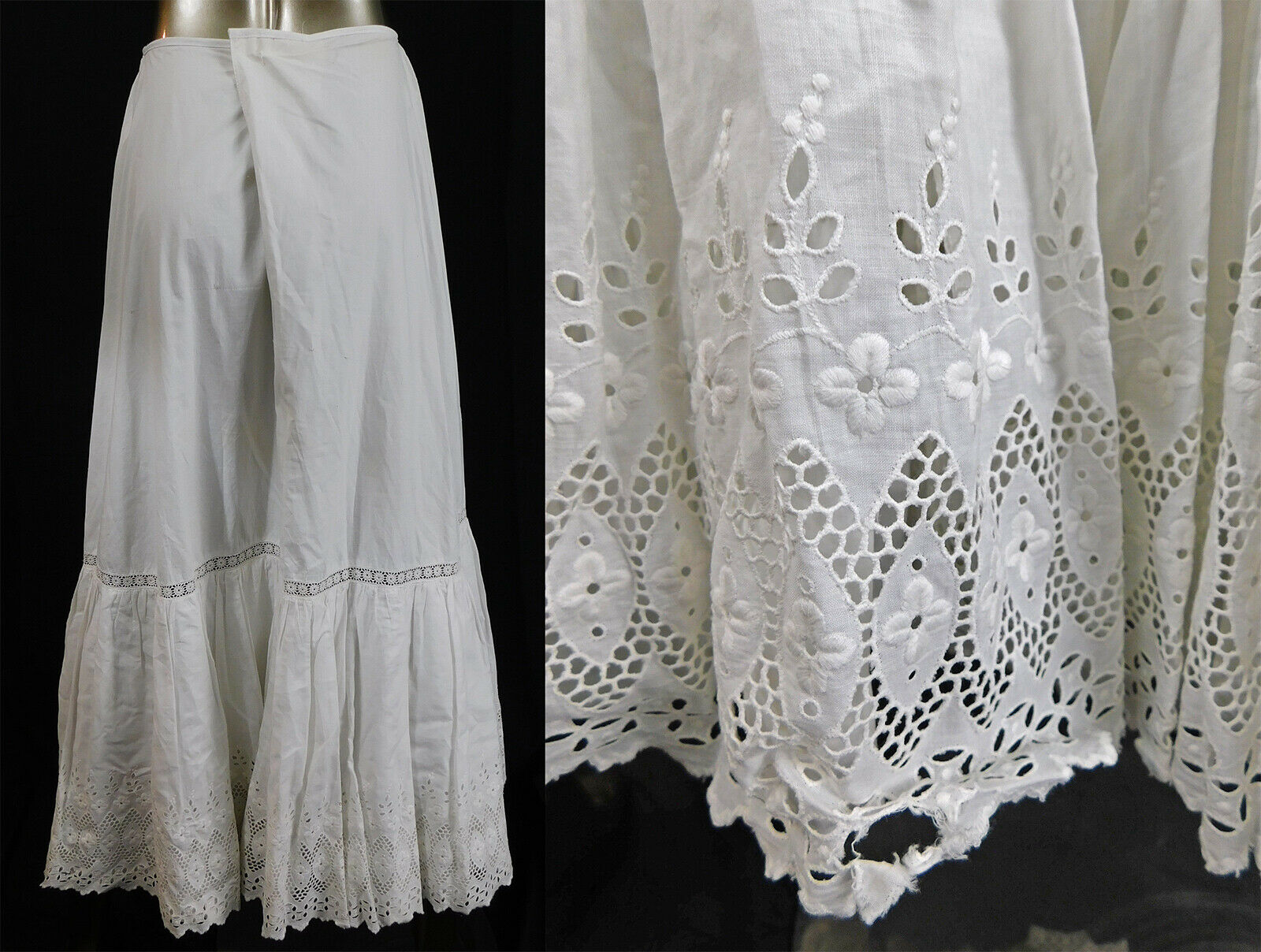 Vintage Victorian White Cotton Eyelet Embroidery Whitework Petticoat ...